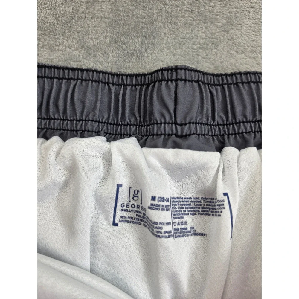 George‎ Mens Board Shorts Black Grey Striped Swim Trunks Size Medium 32-34